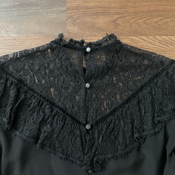 Rebecca Taylor Black Silk & Lace Top With Velvet Trim Size 2 - Picture 14 of 15